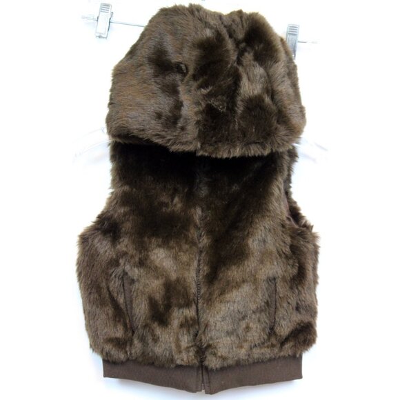 NWT 2008 Gymboree Winter Snowflake Brown Faux Fur Sleeves Jacket Vest Hood Zip S - Picture 2 of 11